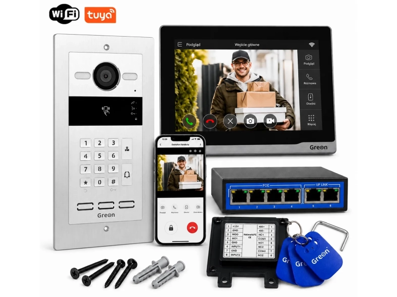 Wideodomofon IP Greon GR-IS2IPS + GR-OS10K-P Podtynkowy Android 10 WiFi Tuya RFID